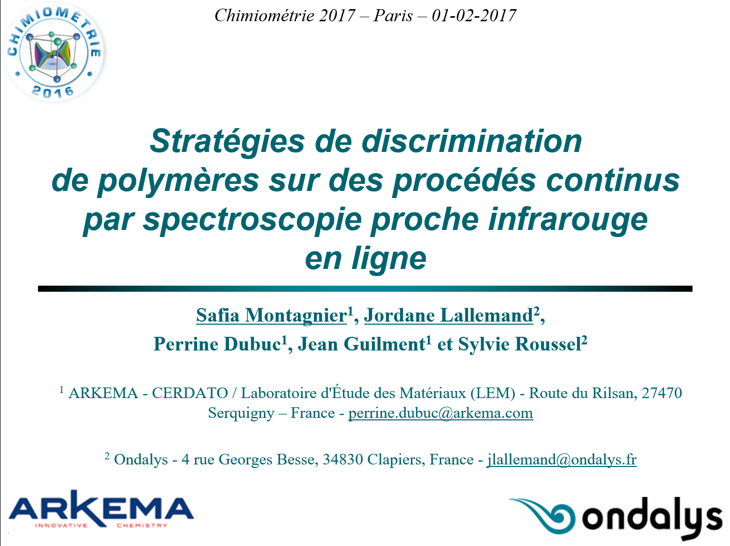 Ondalys-chimiometrie2017 Conference Chimiométrie 2017